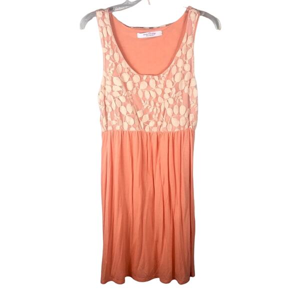 Anthro Modern Vintage Peach Leaf Lace Dress Medium Hippie Crunchy Minimalist - Picture 5 of 7